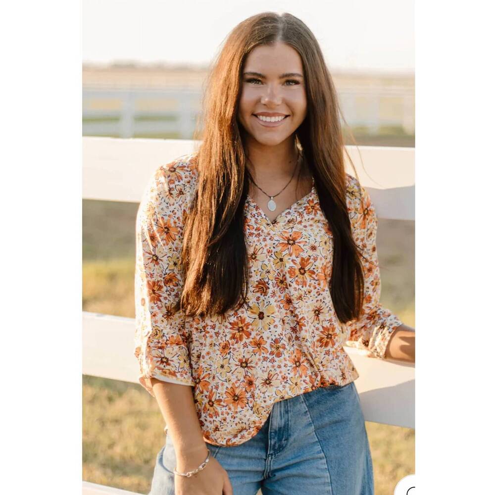 NEW STERLING KREEK fall flowers top in orange